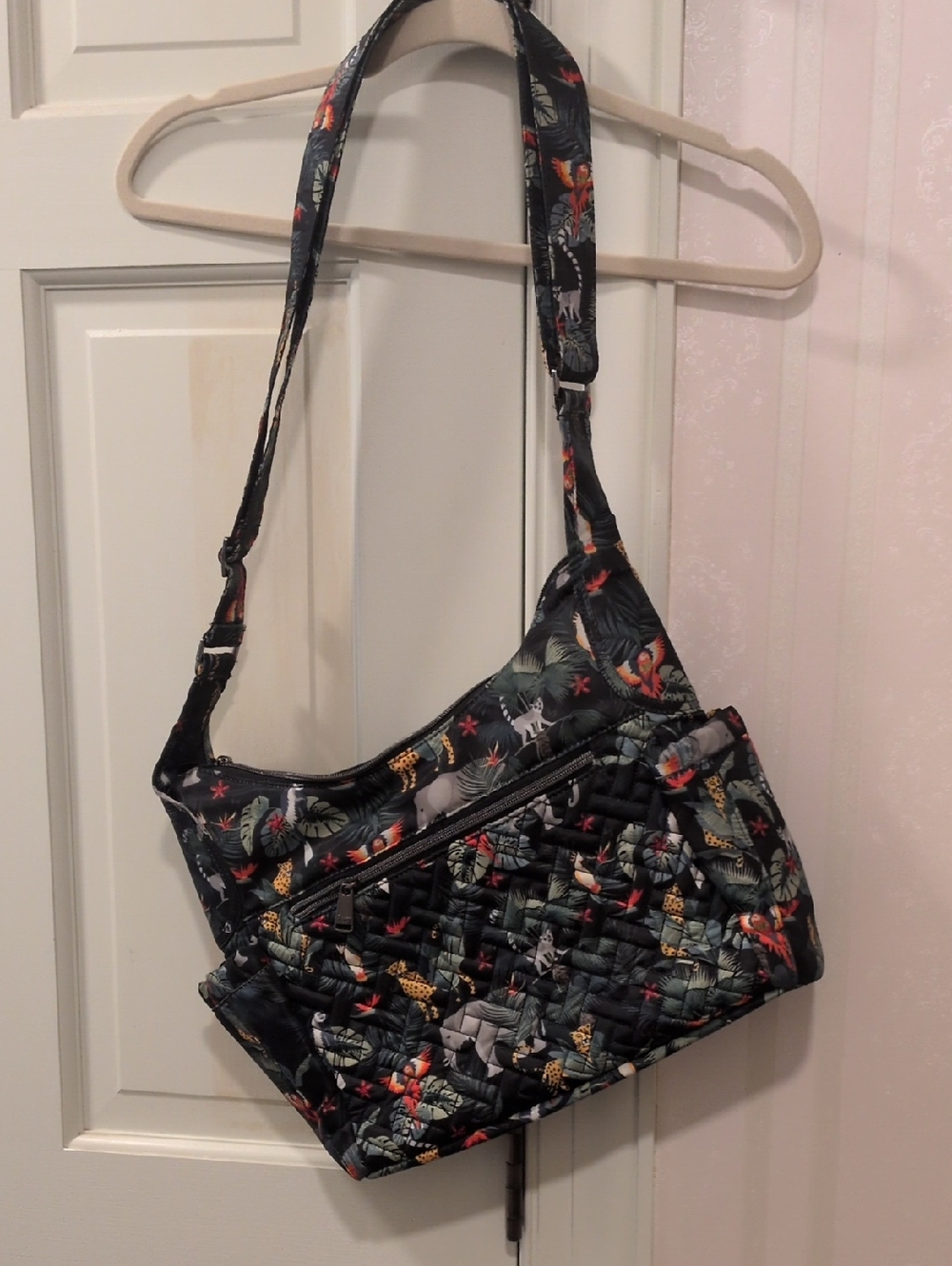 Lug Quilted Black Tropical Print Shoulder Bag